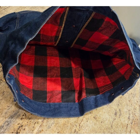 Pine Grove Men's Sz S Red Plaid Flannel Lined Denim Jacket  Trucker - Picture 6 of 16